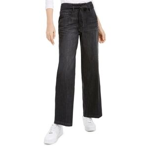 Oat New York womens cotton wide leg pant with belt charcoal black size 25